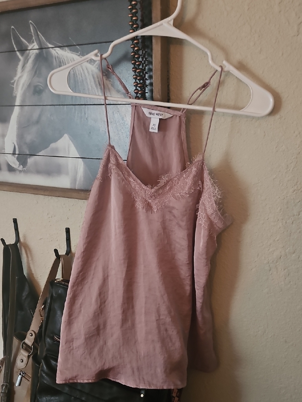 Nine West Dusty Rose Satin Lace-Trim Camisole